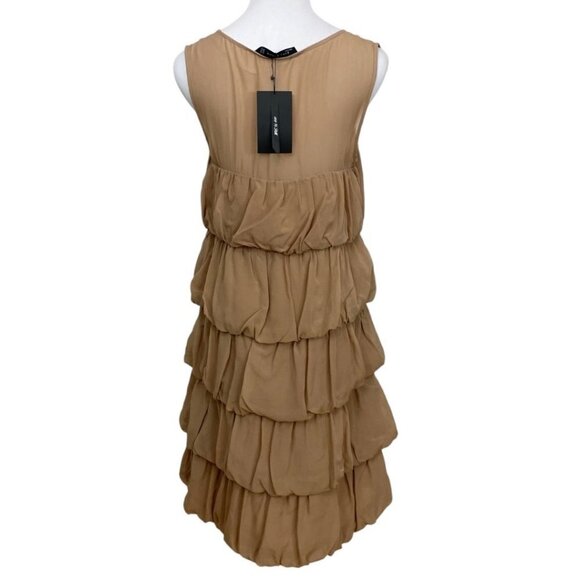 NWT ZARA BEIGE NUDE 100% SILK PUFFY LAYERED MINI SLEEVELESS DRESS - XS - Picture 3 of 8